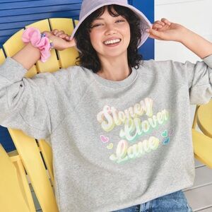 Stoney Clover Lane Multicolor Logo Gray Sweater